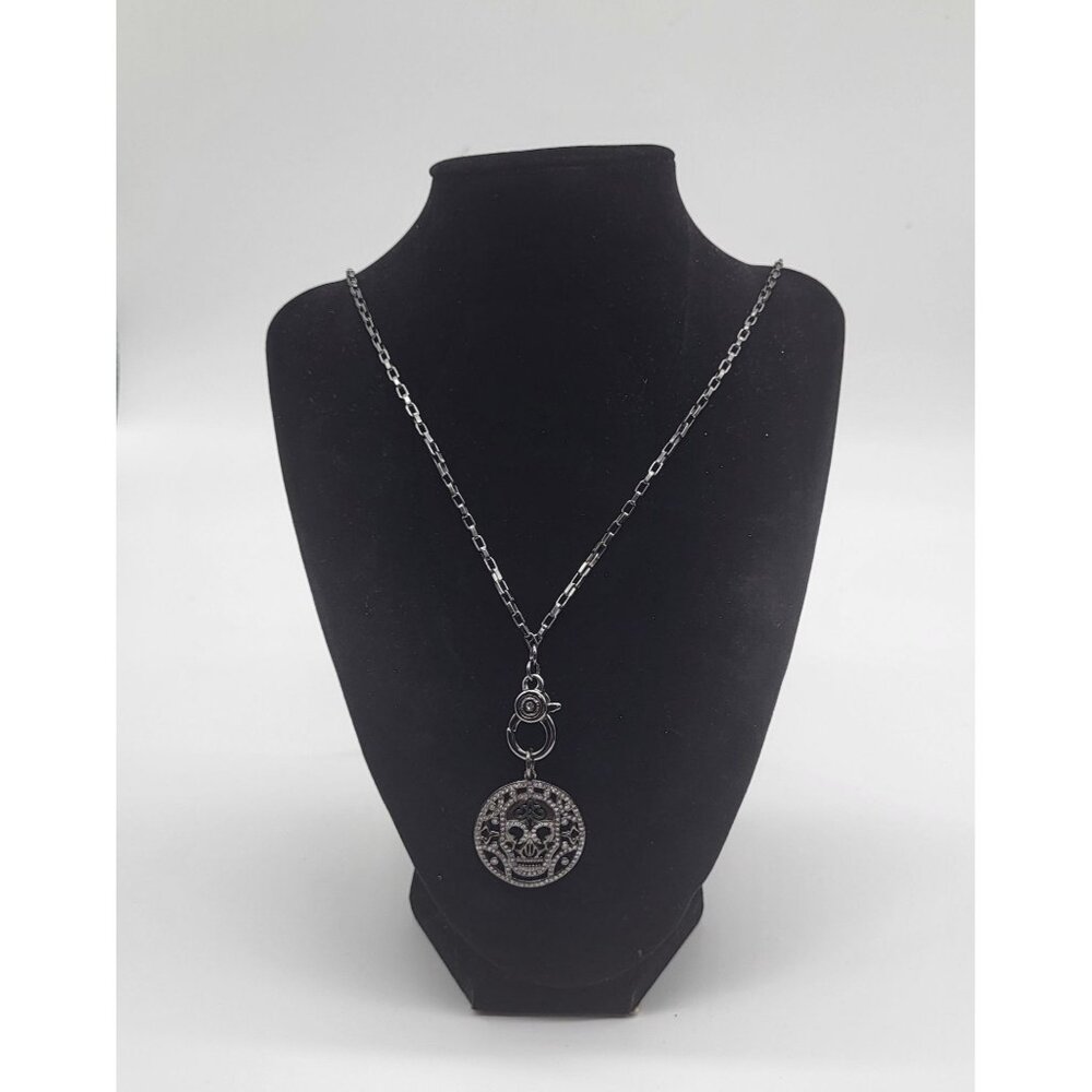 Marlyn Schiff Sugar Skull Rhinestone Pendant Necklace Gunmetal - Picture 3 of 10
